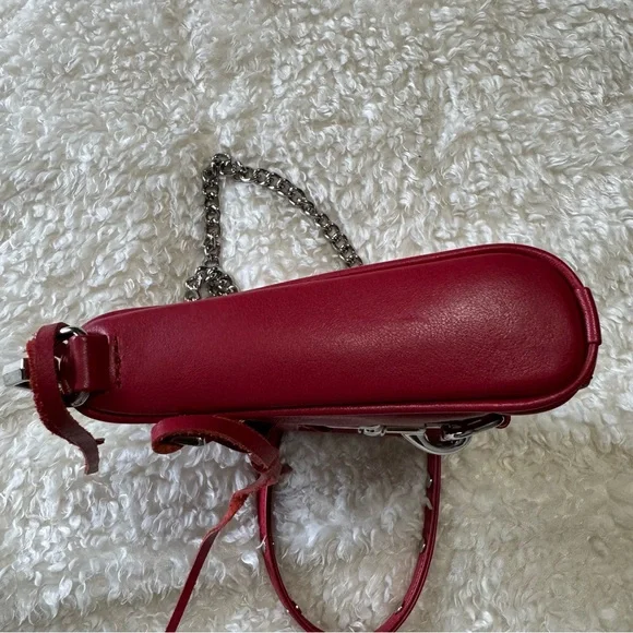Rebecca Minkoff Red Leather Mini Mac Crossbody Bag Silver Chain Strap Designer - Picture 10 of 16
